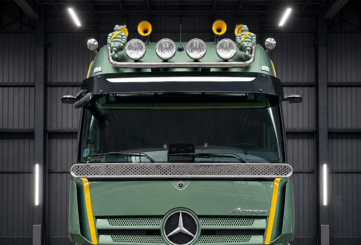 Edelstahl LKW Dachlampenbügel passend für Actros MP5 Gigaspace